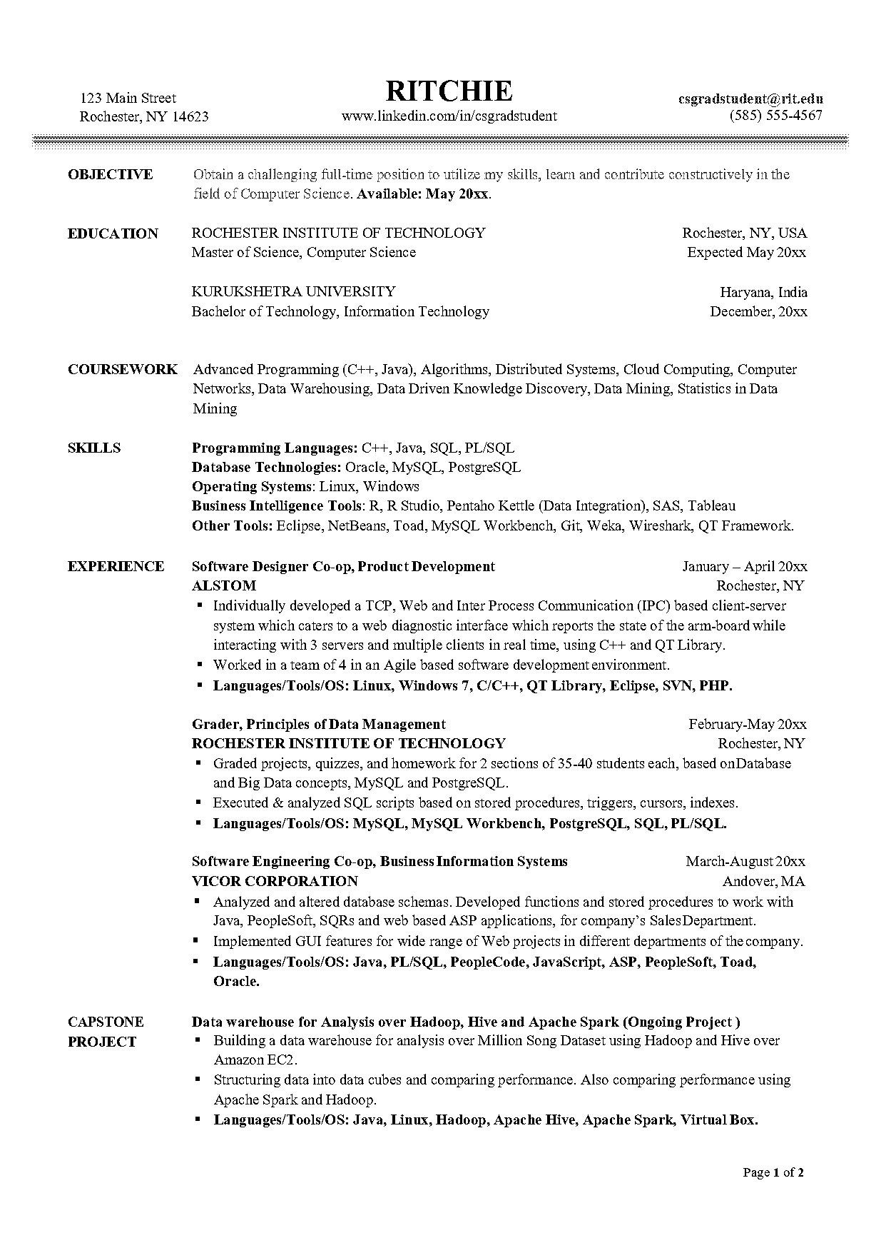 data warehouse resume objective