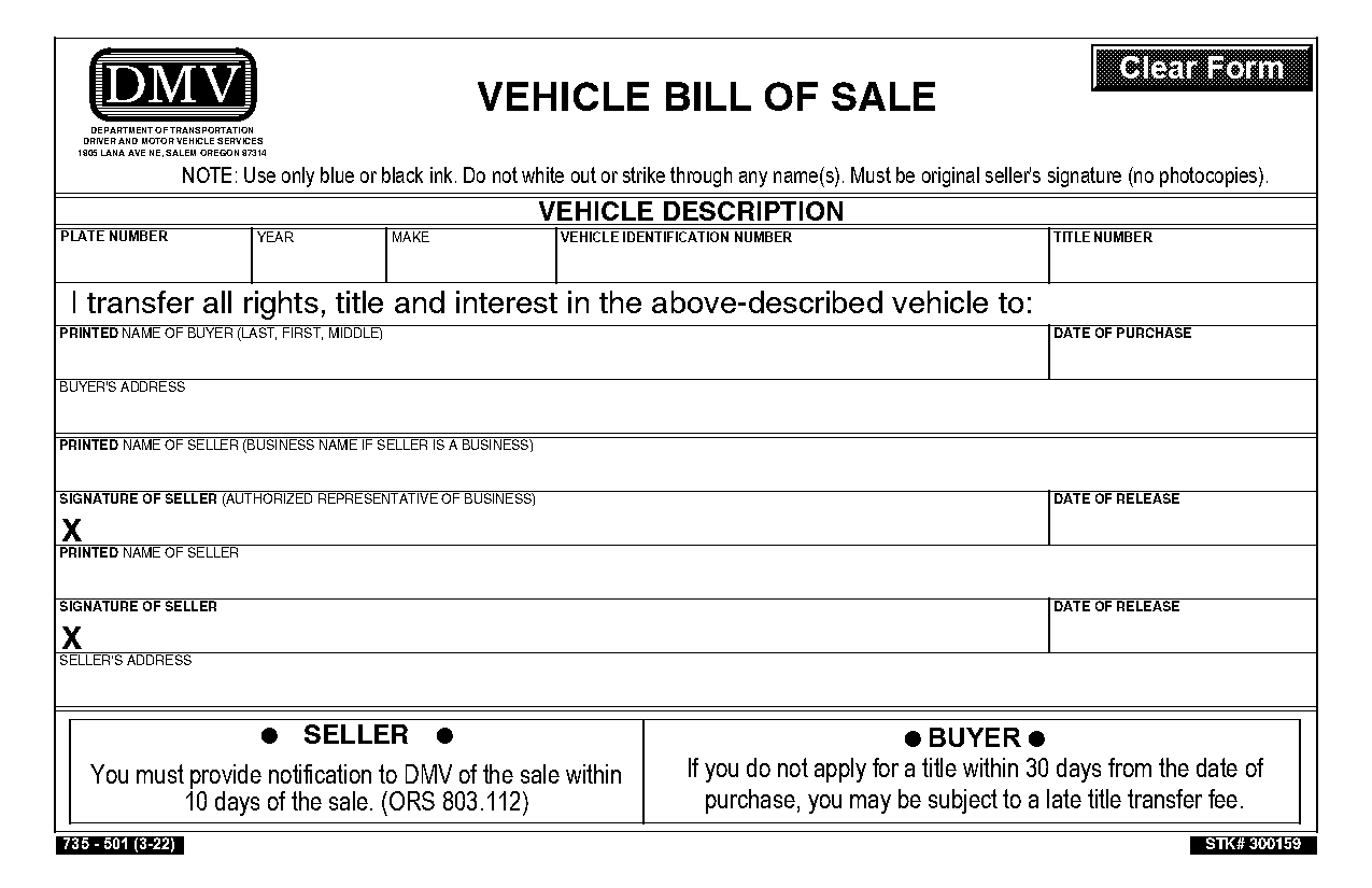 sample motor vehicle bill of sale