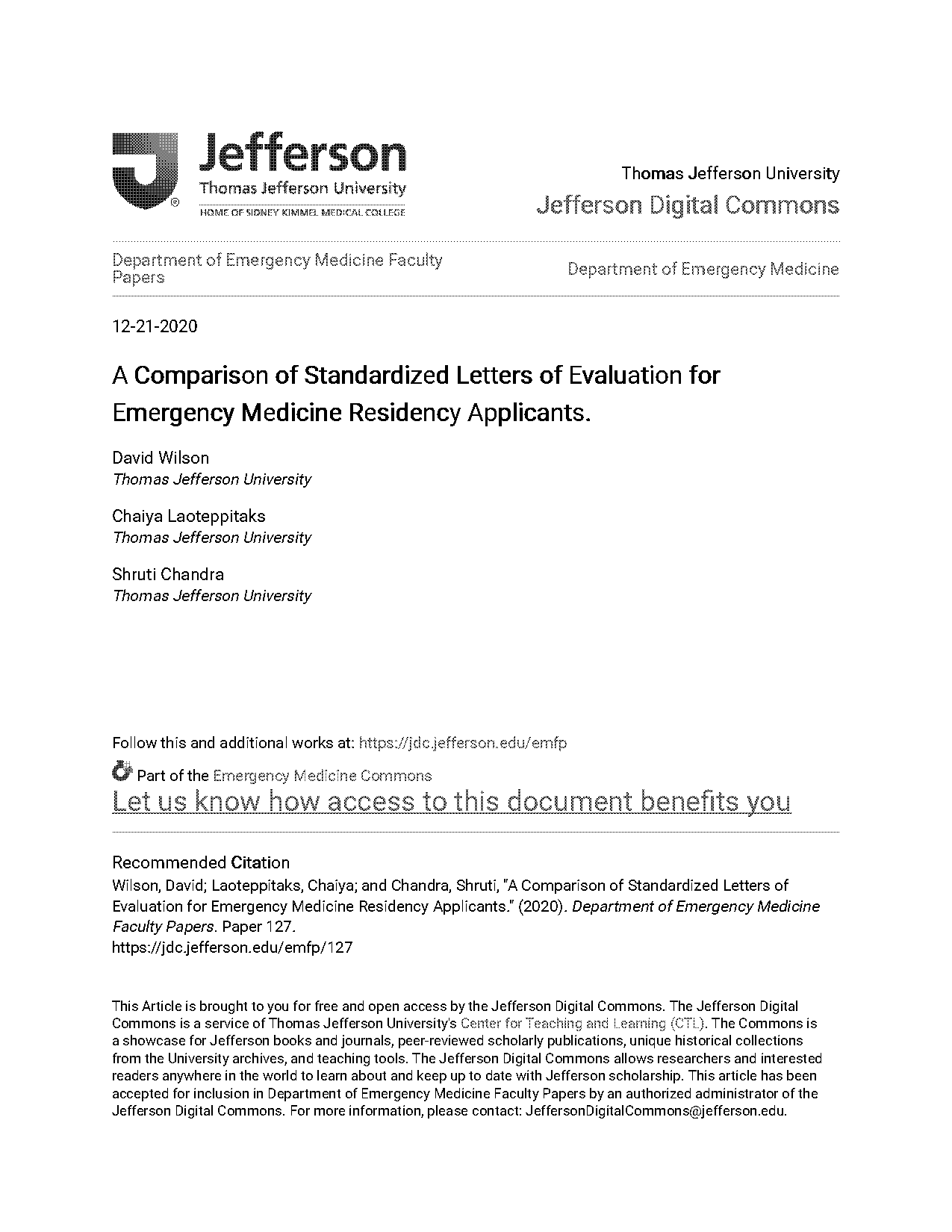 jefferson medical school recommendation letters