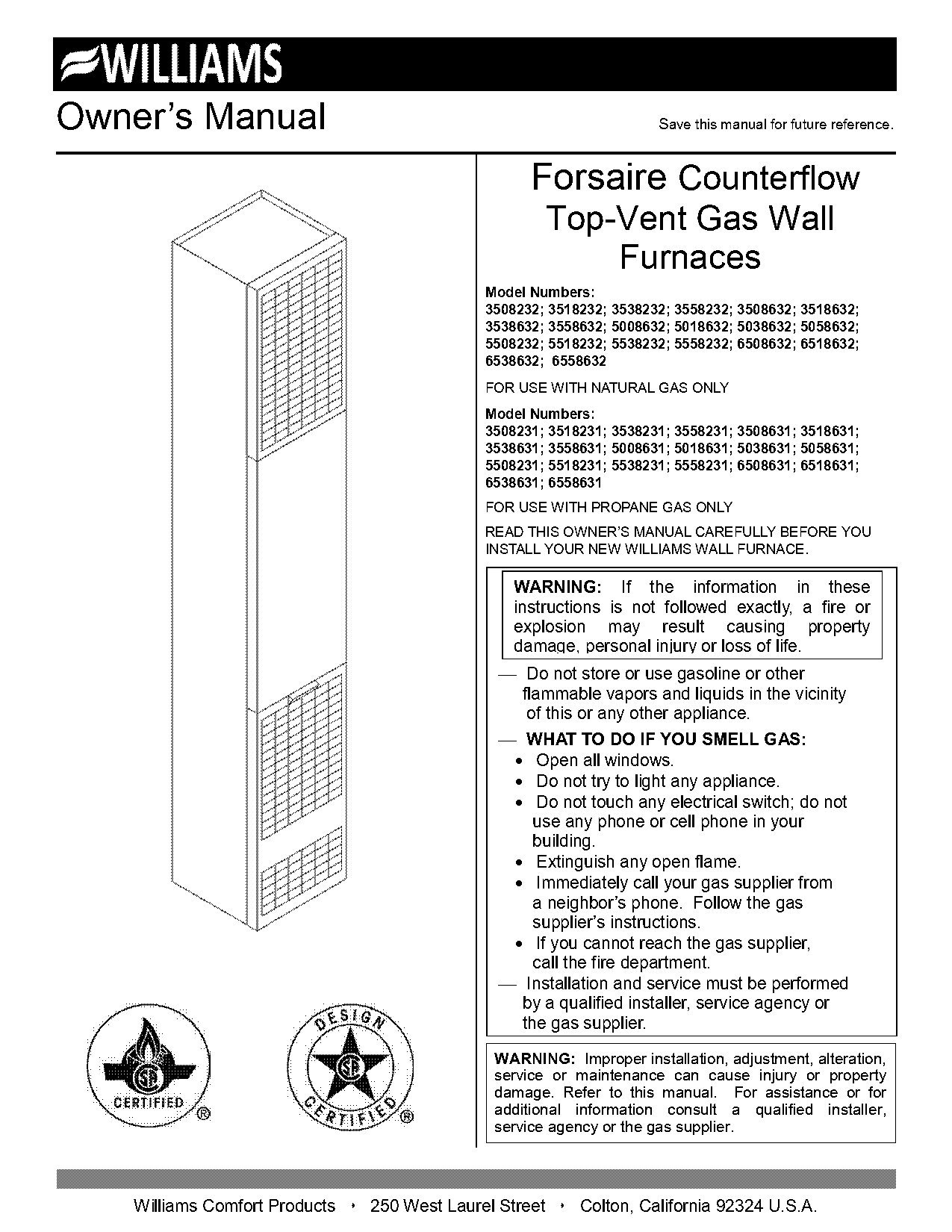 williams electric wall furnace manual