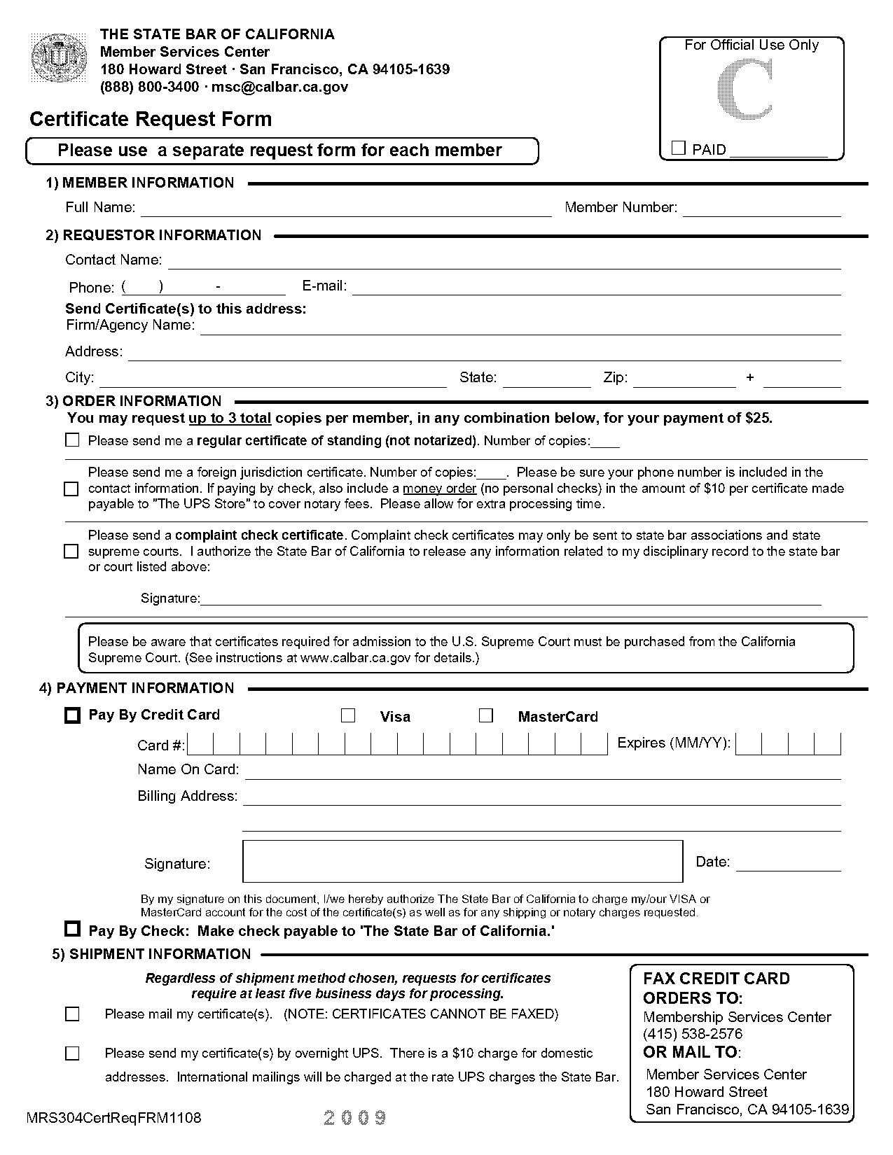 certificate of good standing supreme court of california