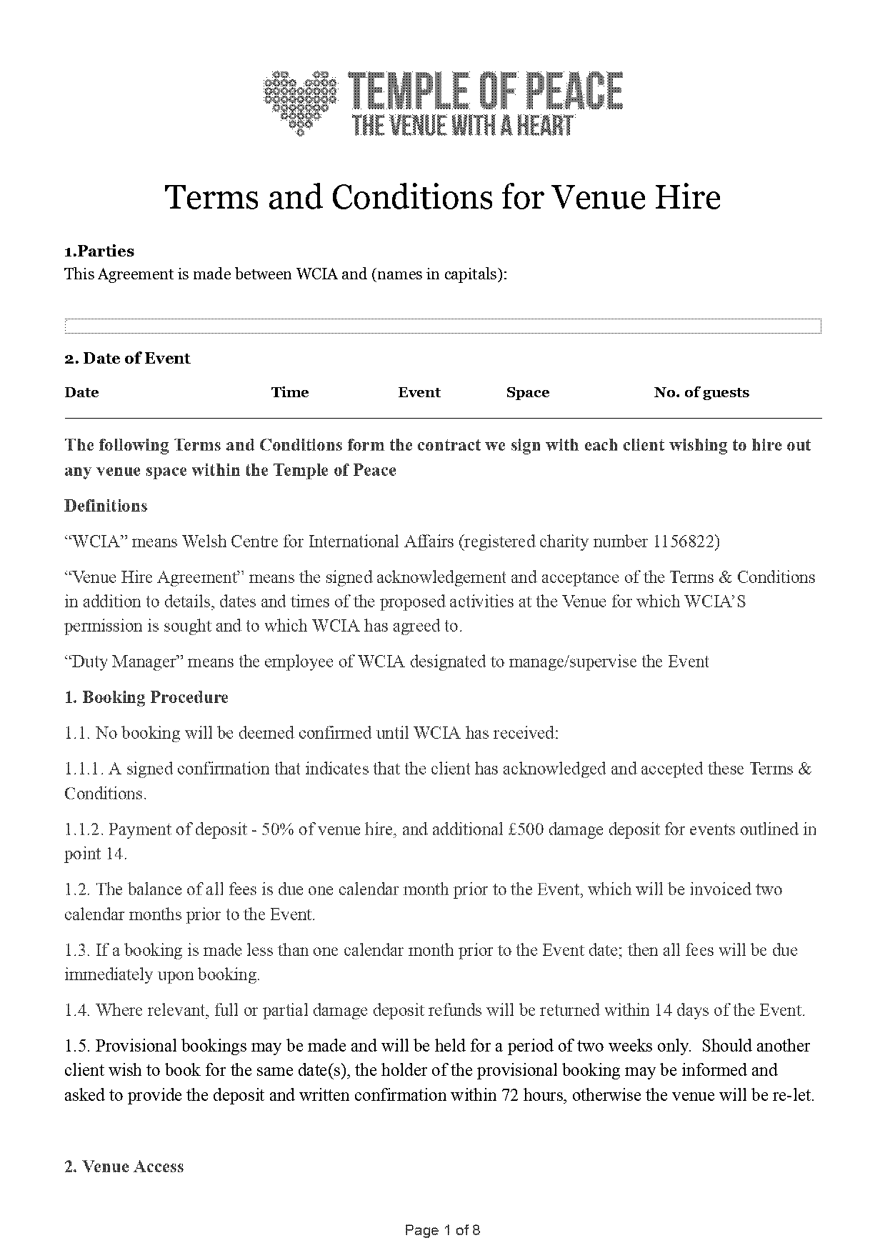 room hire terms and conditions