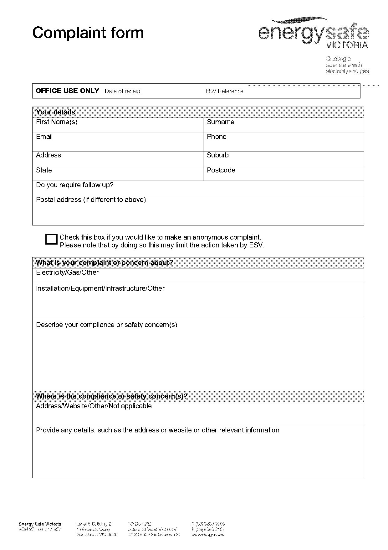 energy australia complaints form