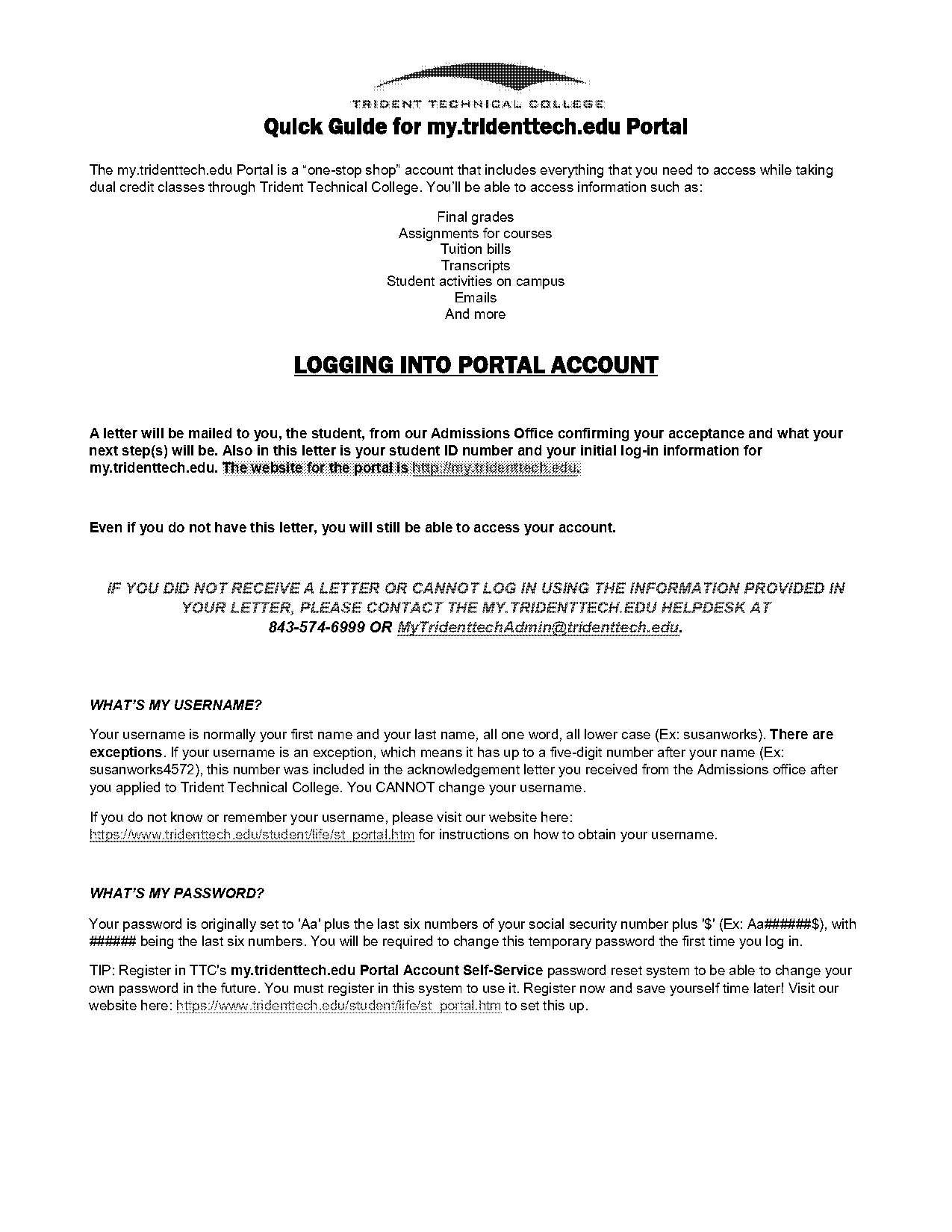 trident technical college unofficial transcripts