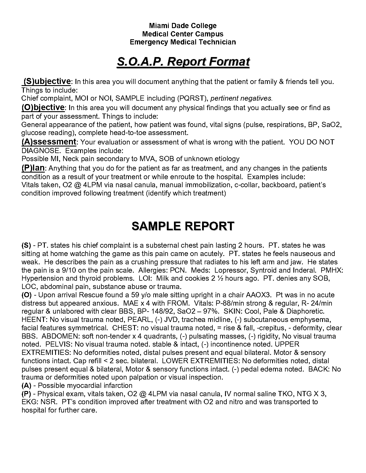 template of medical narrative report