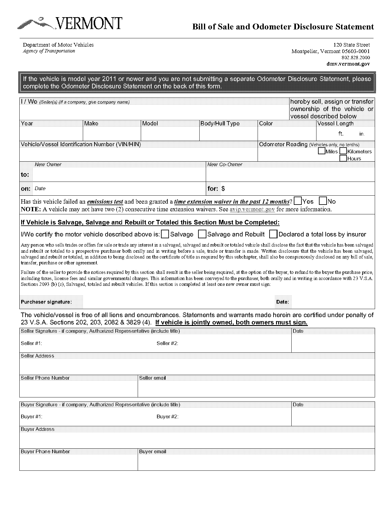 sample motor vehicle bill of sale