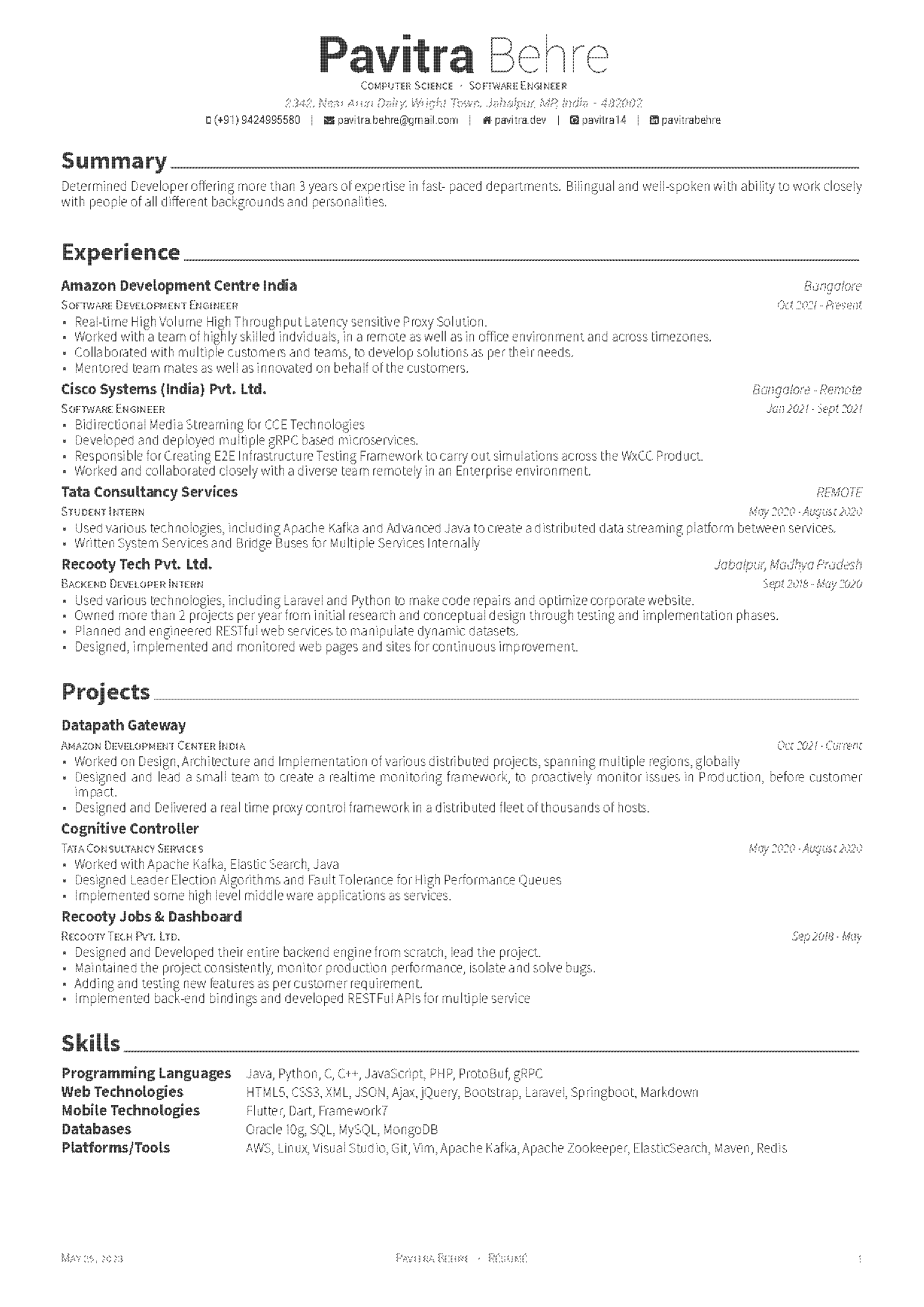 backend developer resume pdf