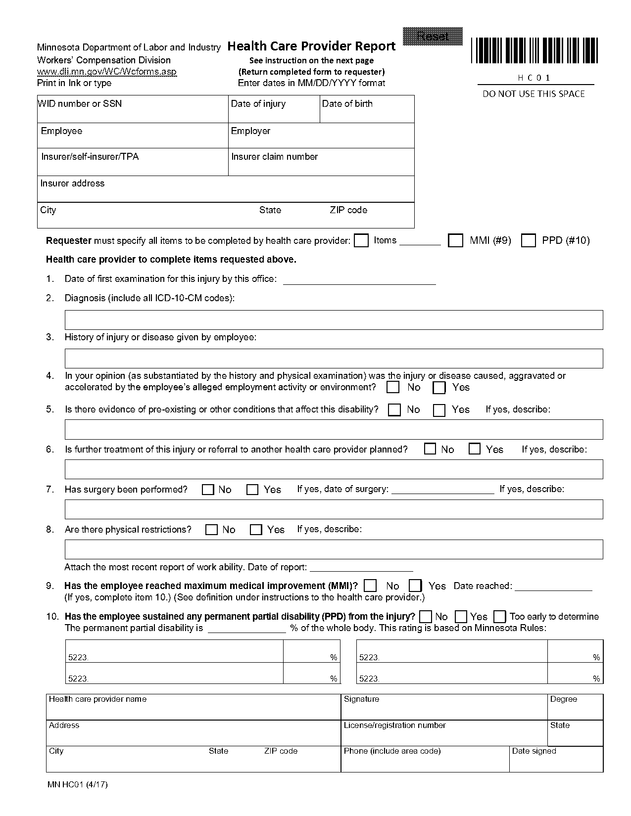 template of medical narrative report