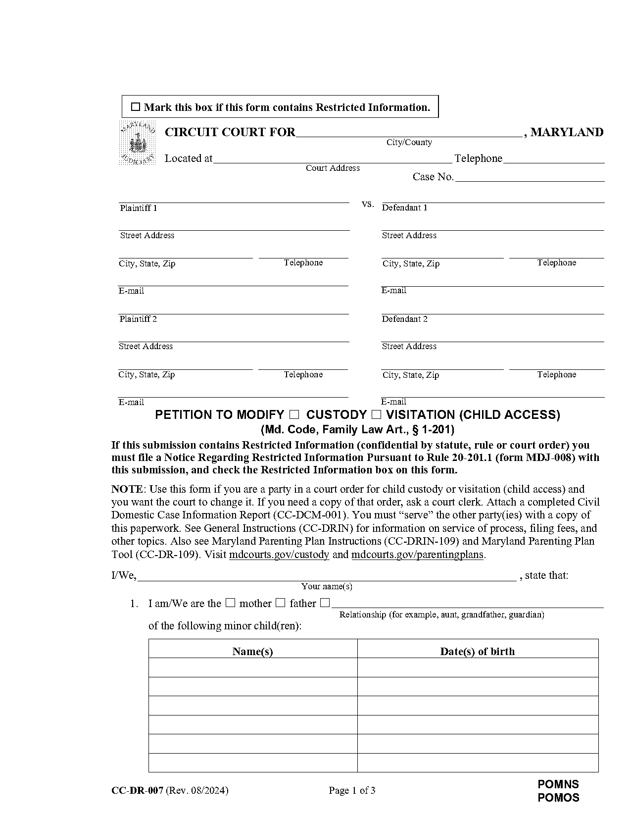 modification of third party custody order in maryland