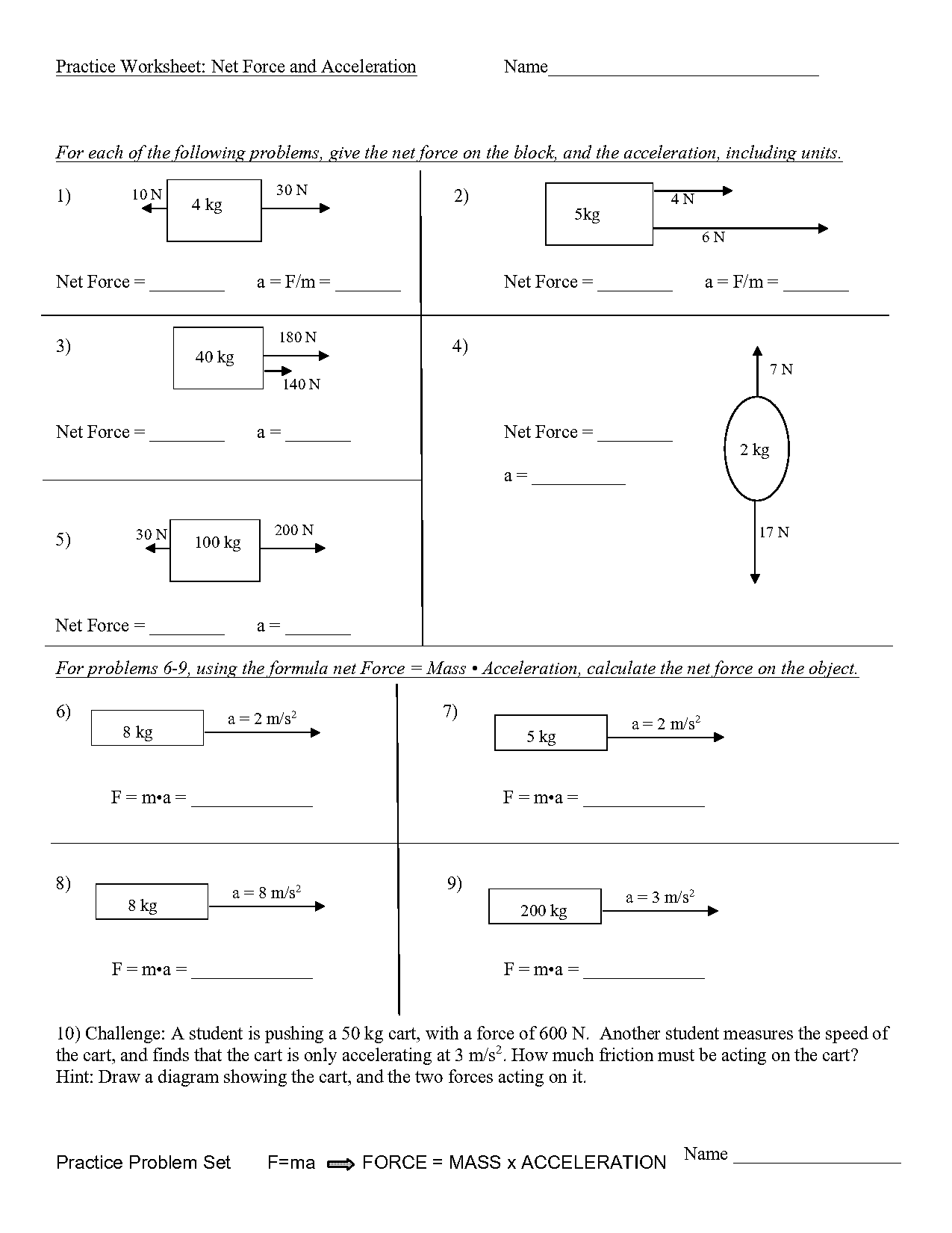 calculating net force worksheet pdf