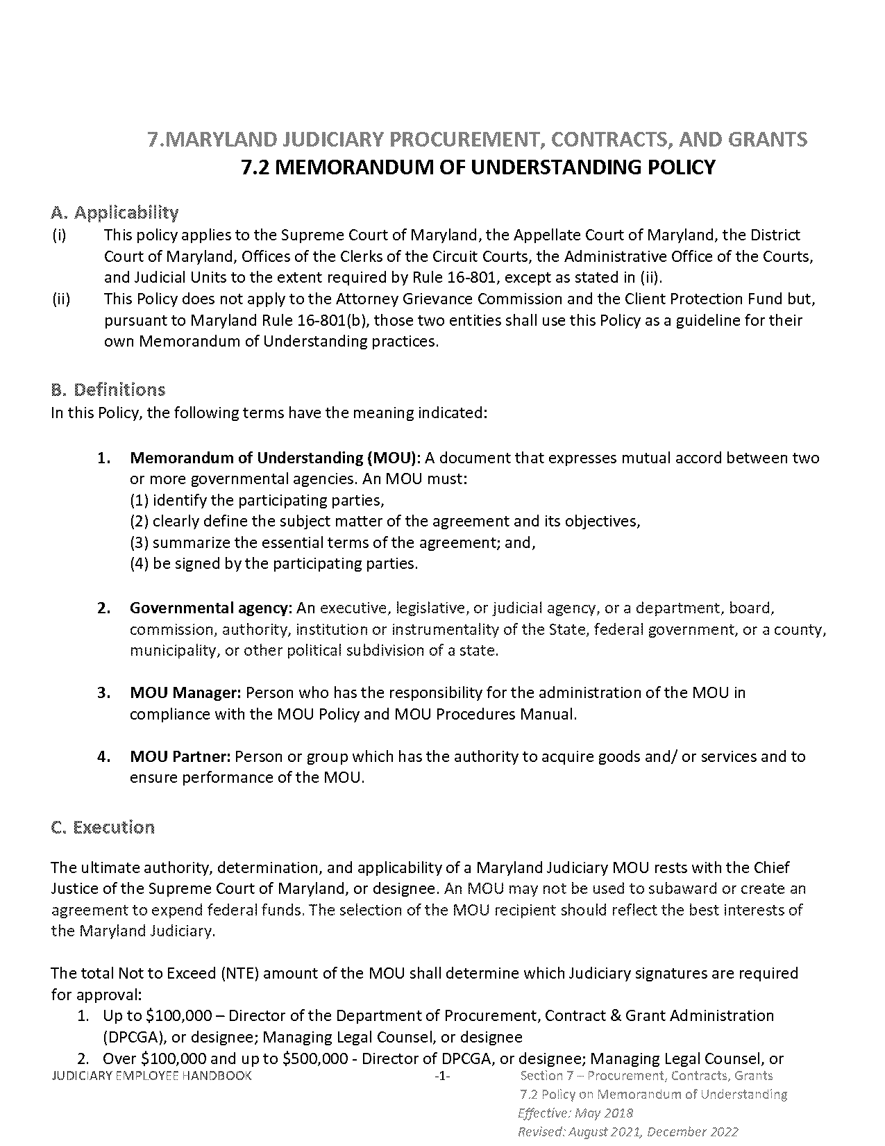 definition memorandum of understanding mou