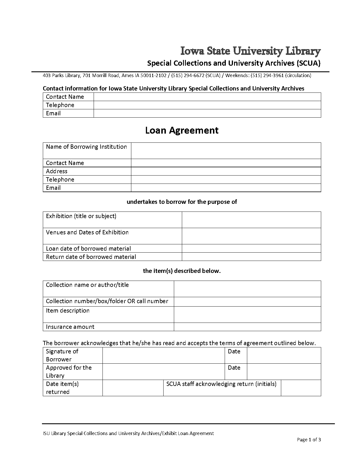 form for a loan agreement