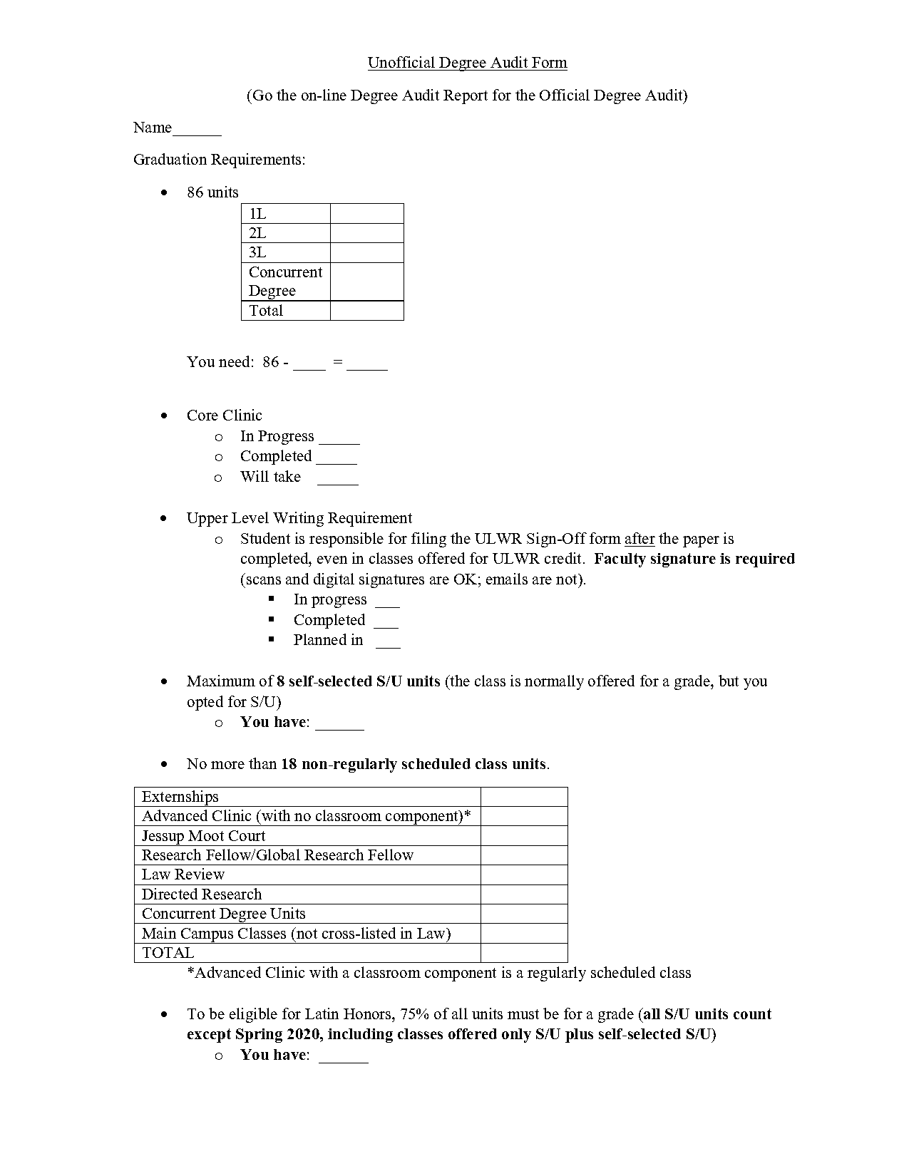 upper level requirement uci law form