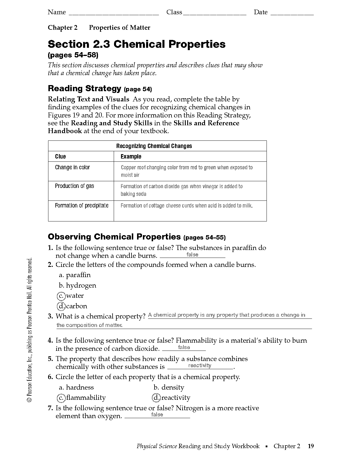 examples of chemical properties of matter