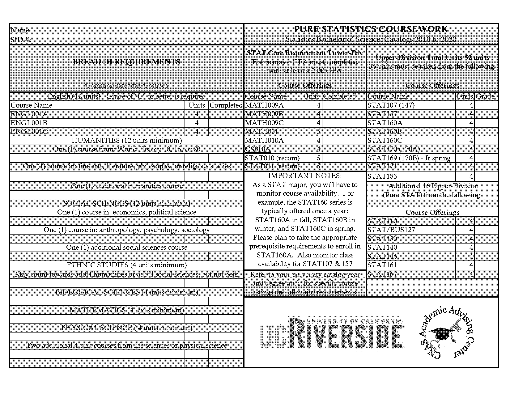 pure math course offerings