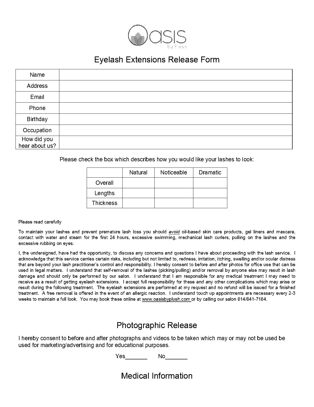 eyelash extension waiver release form