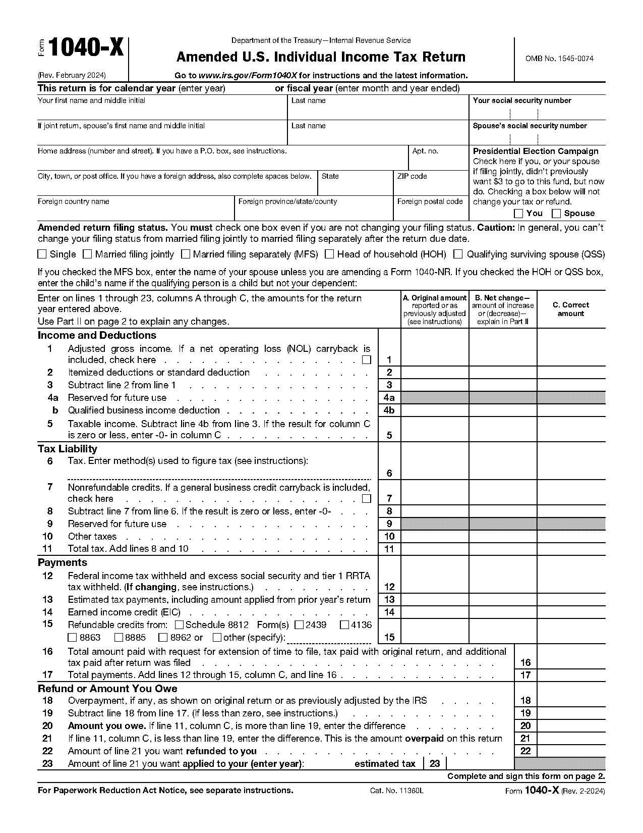 name for amended tax return