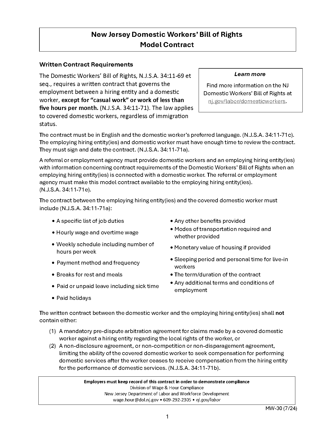 nanny housekeeper contract template