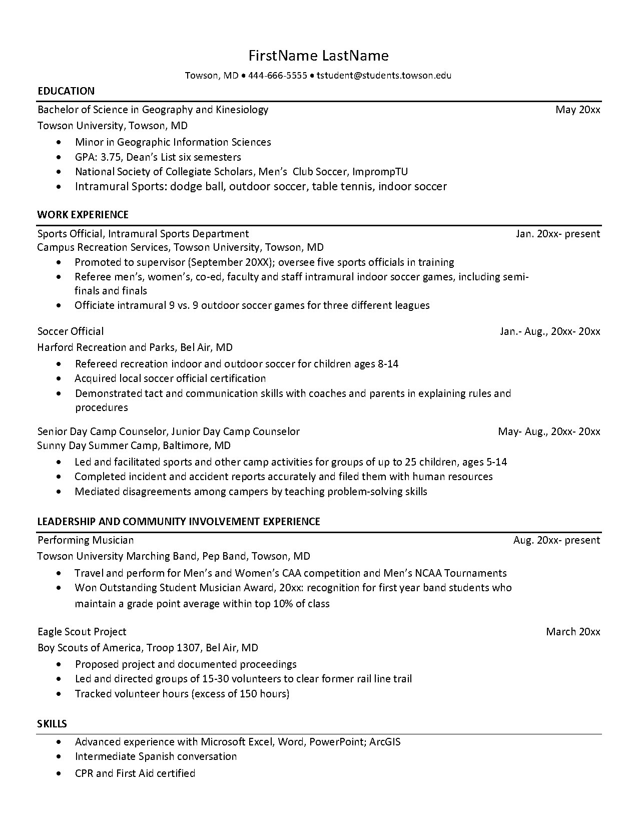 applying for on campus job resume