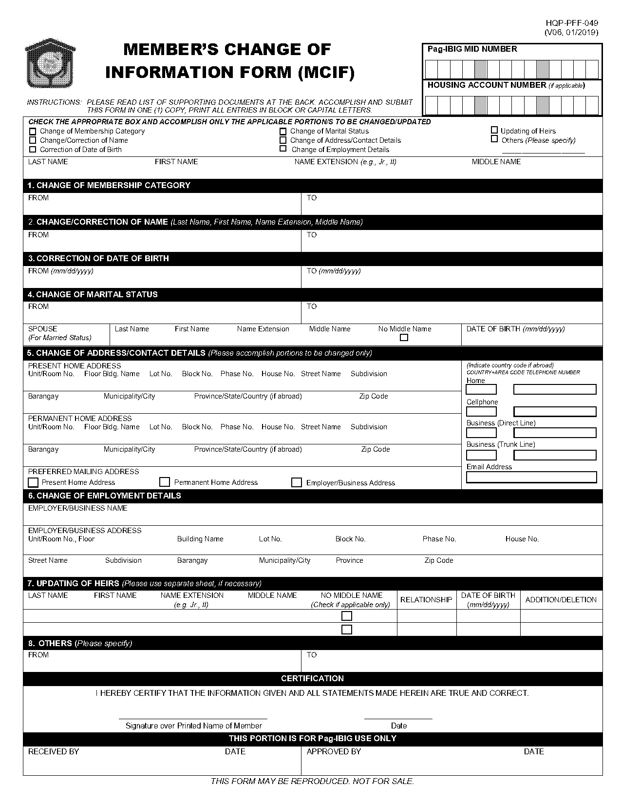 hdmf change of address form