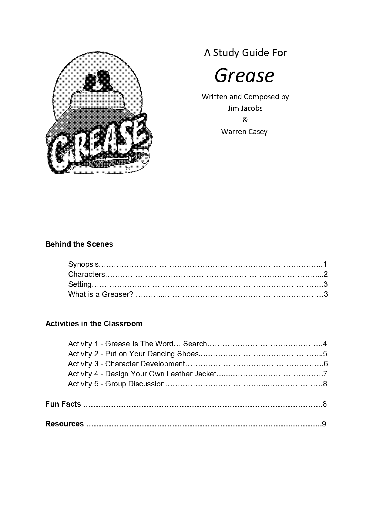 high school movie worksheet for grease