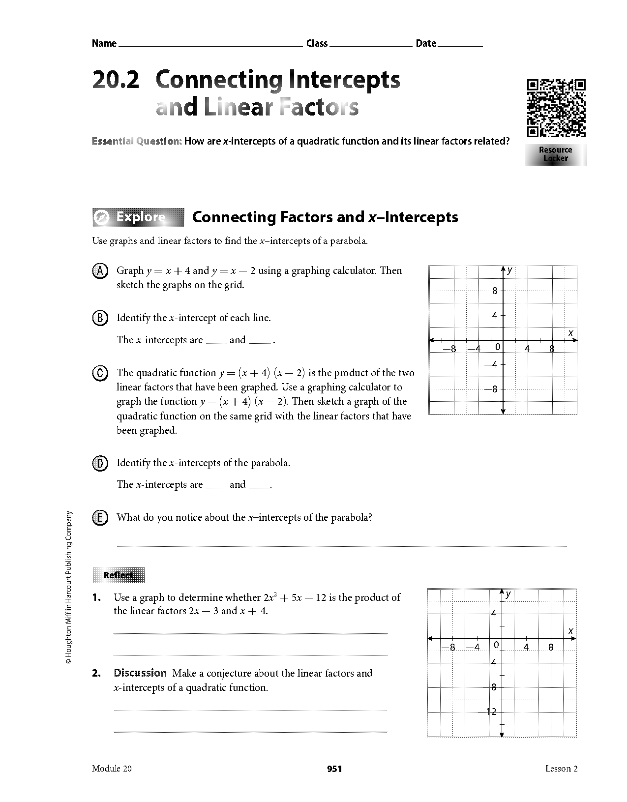 connecting intercepts and zeros worksheet answer key