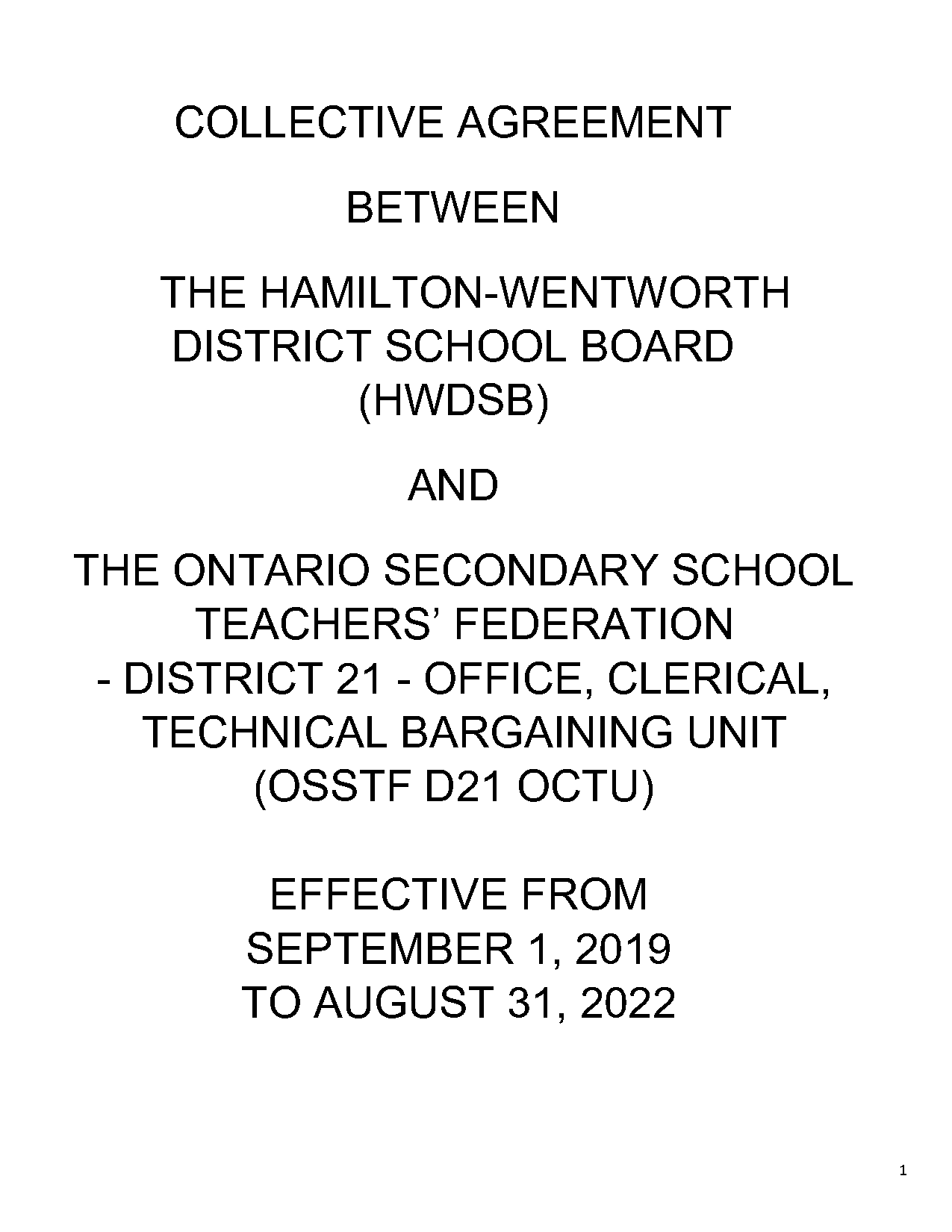 hamilton wentworth catholic district school board collective agreement