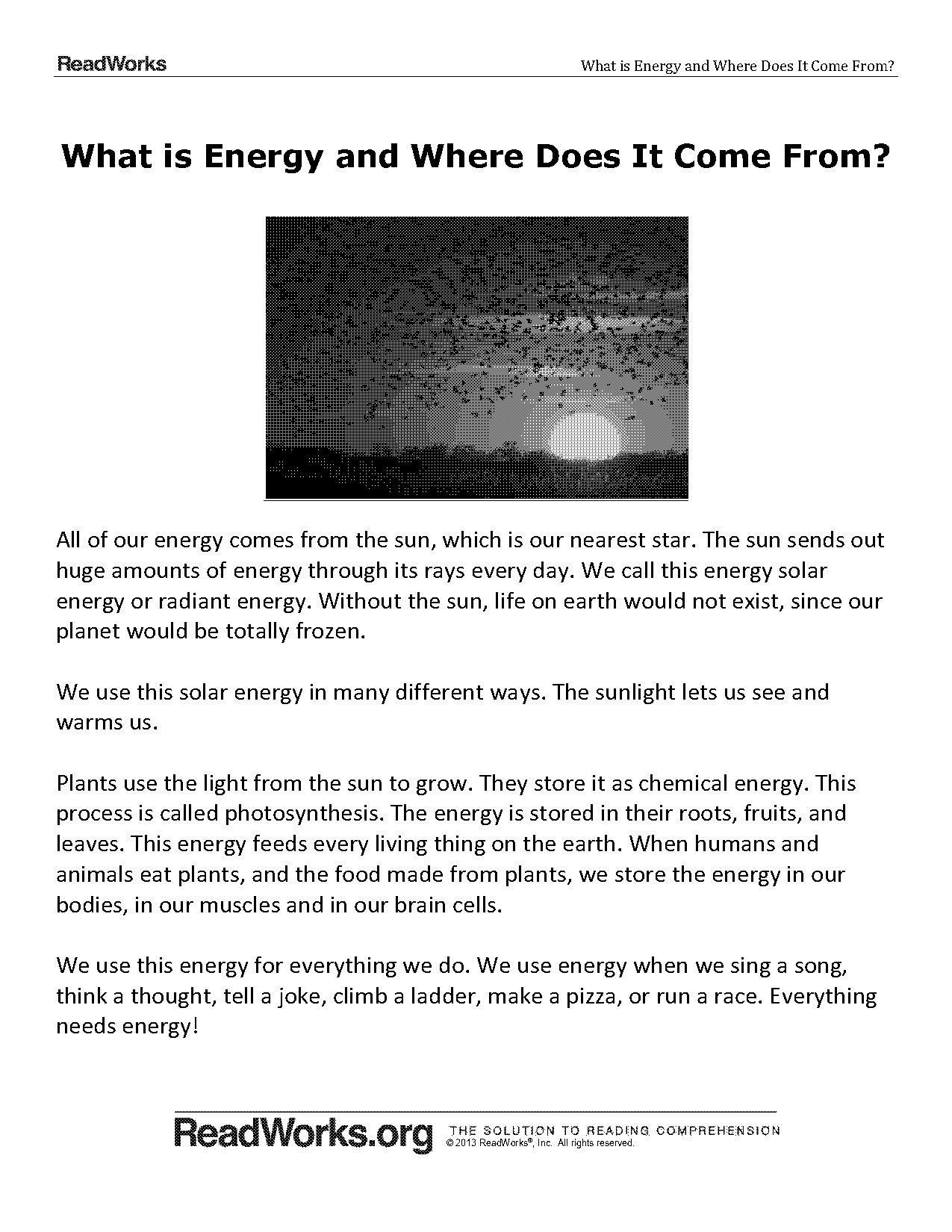 forms and sources of energy worksheet answer key