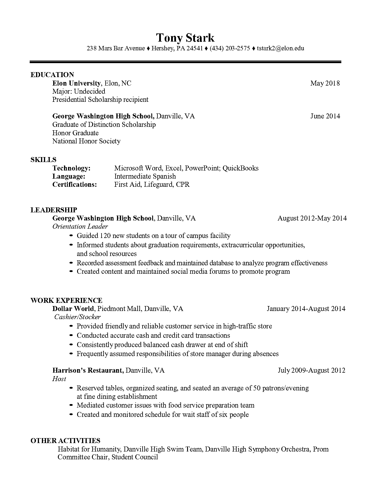 applying for on campus job resume