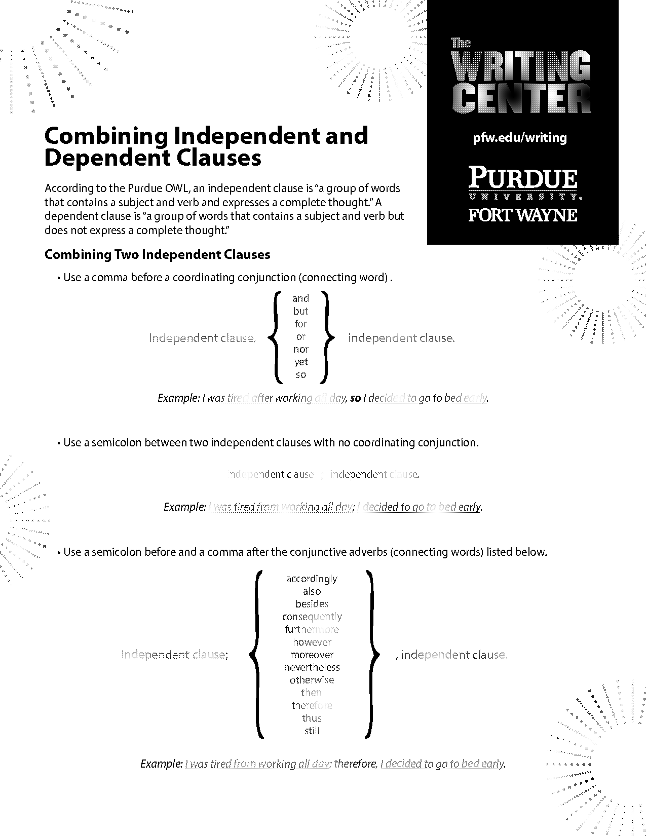 examples of independent clause in literature