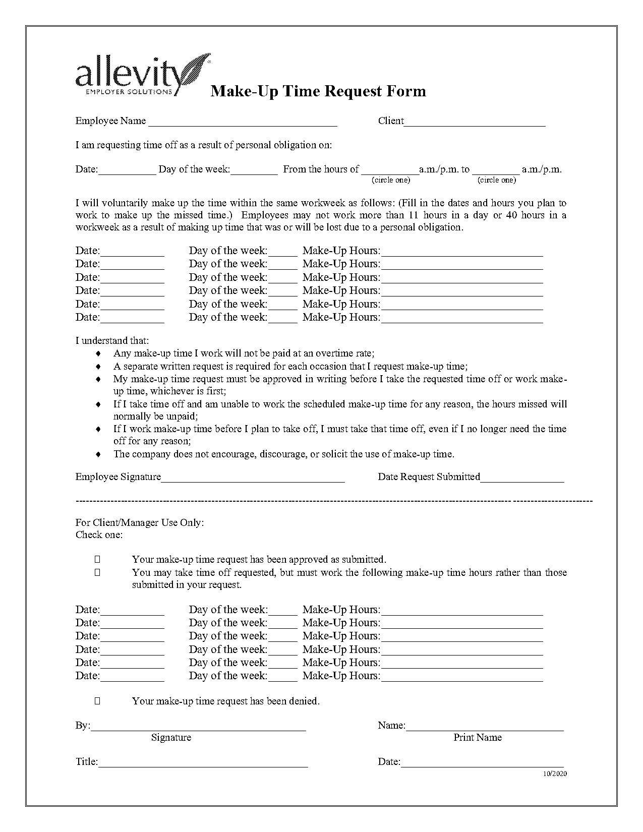 california make up time request form