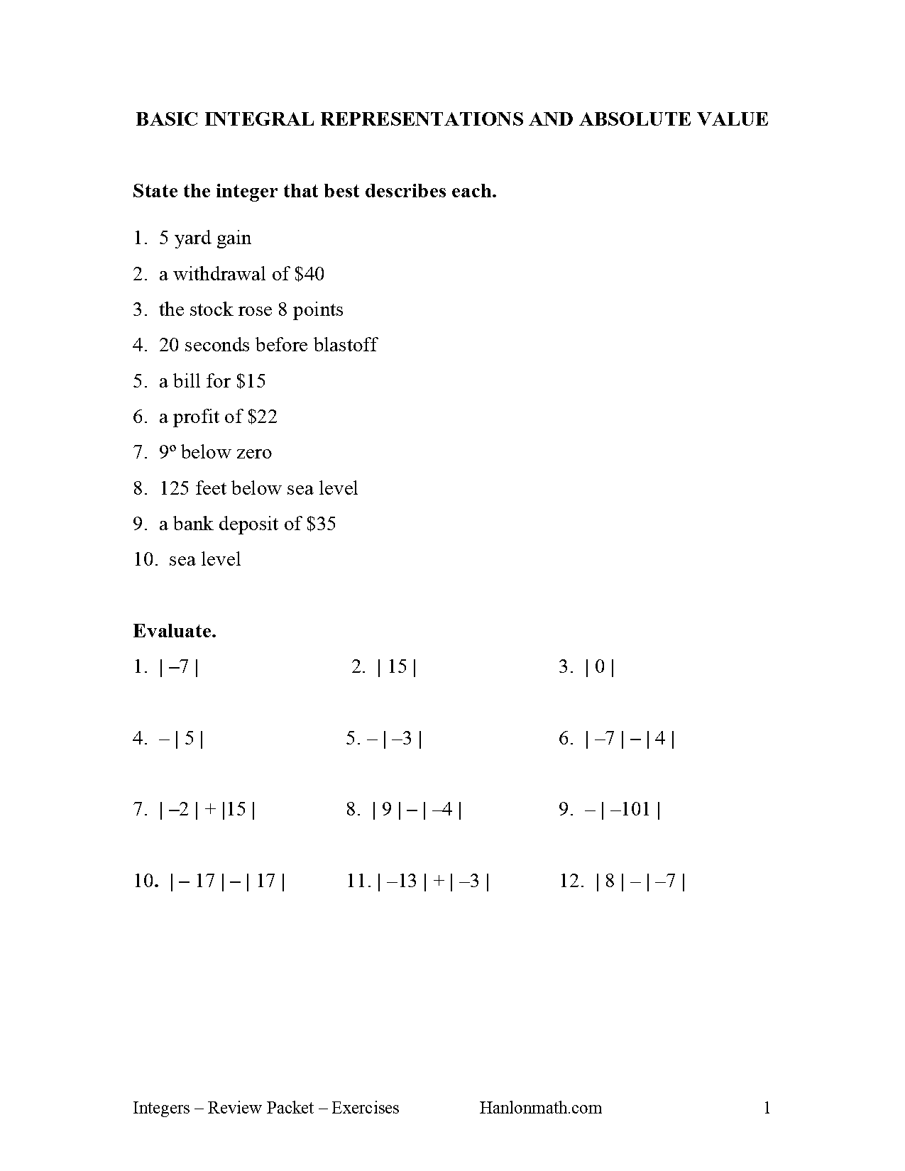 integer word problems worksheet with answers