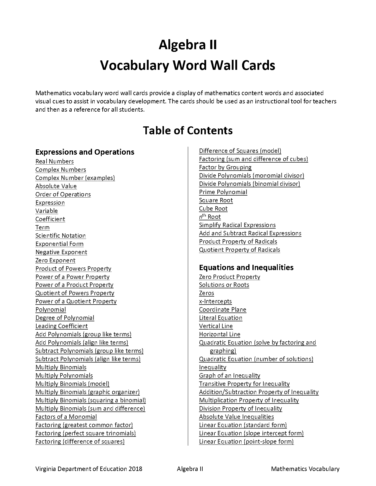 algebra vocabulary worksheet pdf