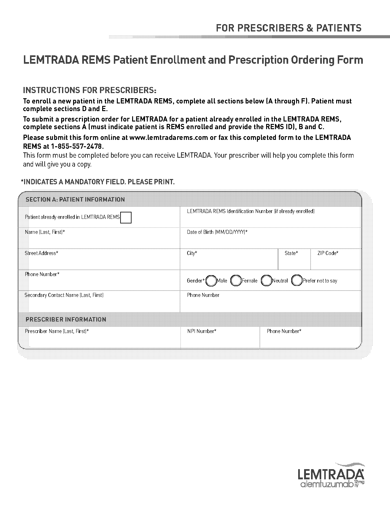 lemtrada rems prescription ordering form