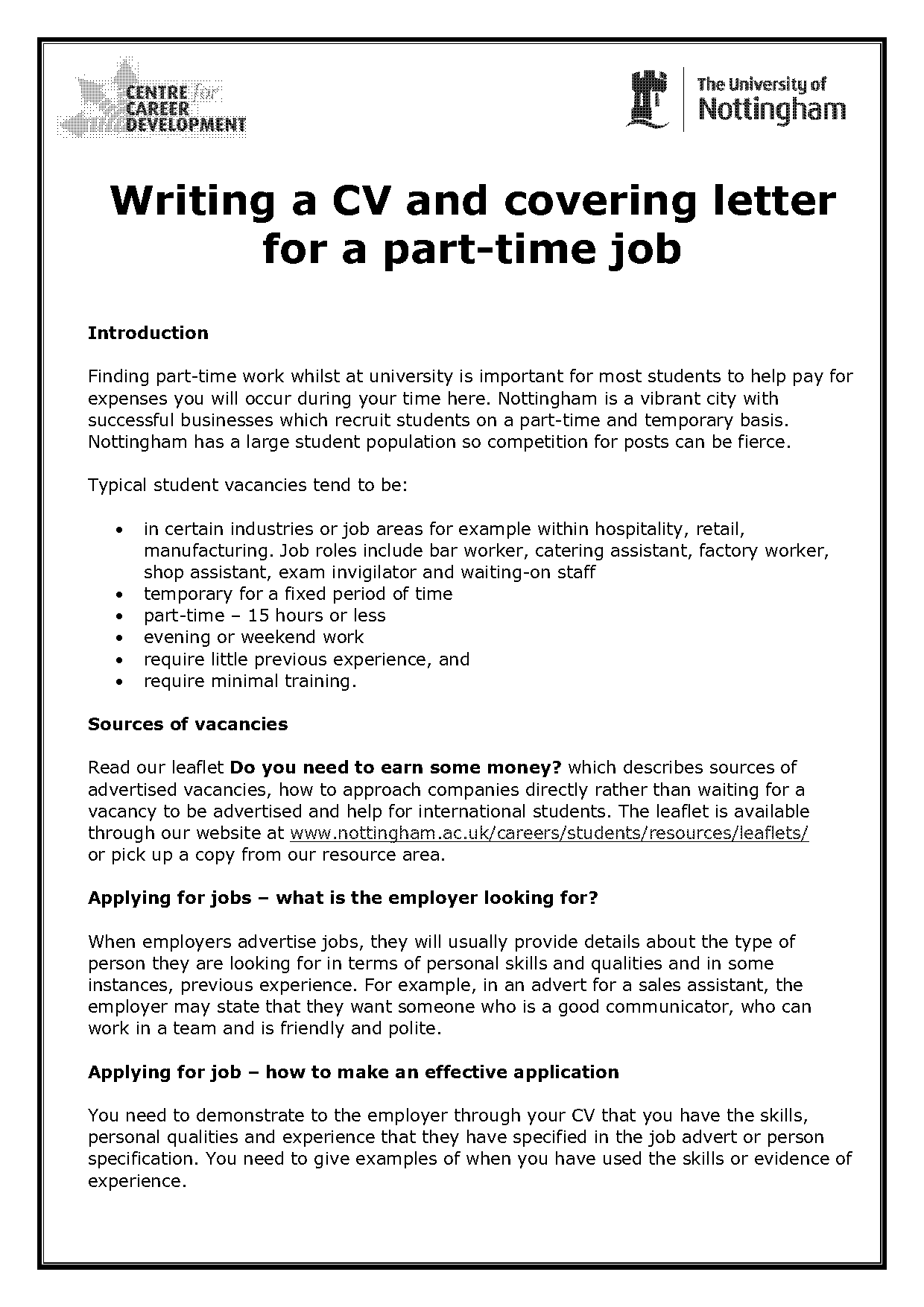 sample email for part time job