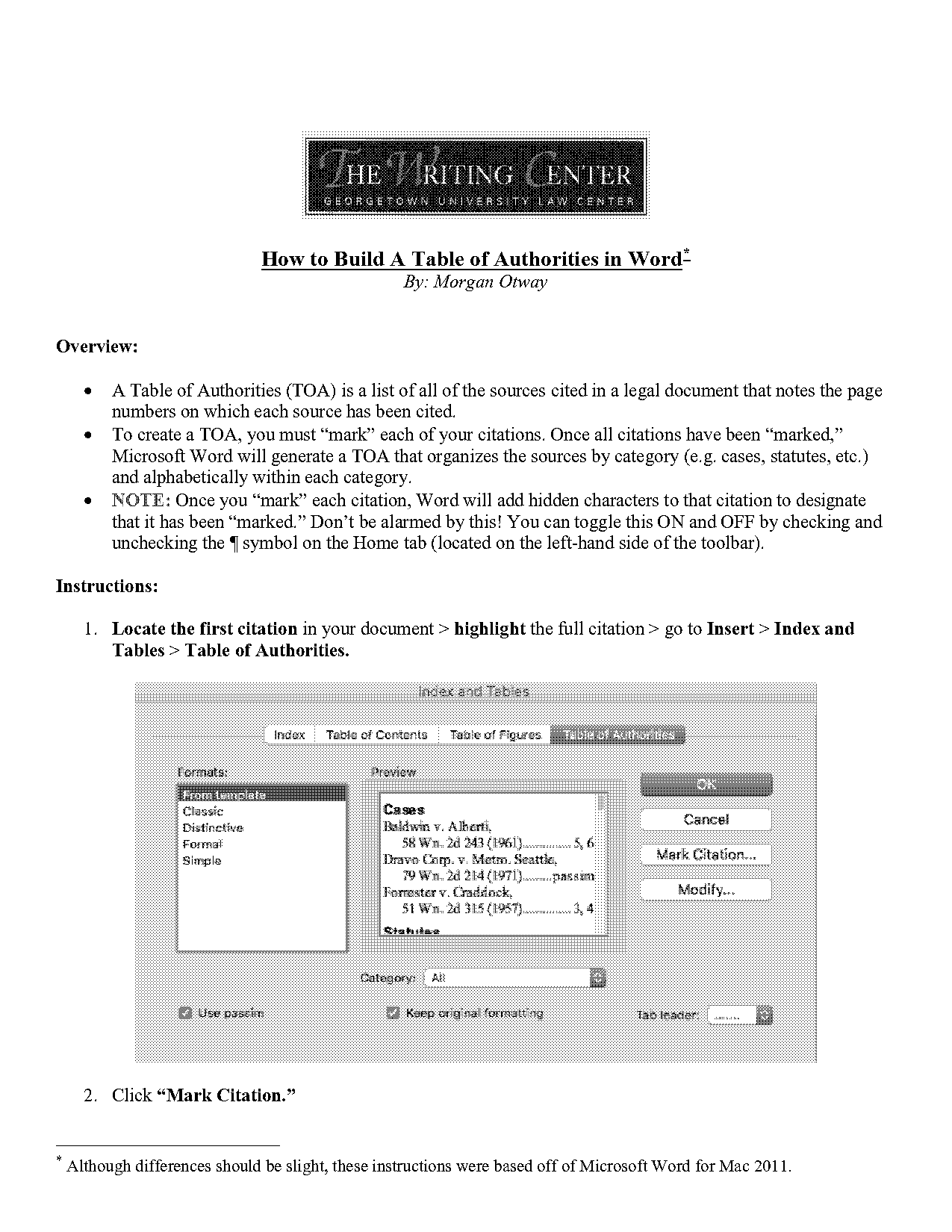 how to make table of content