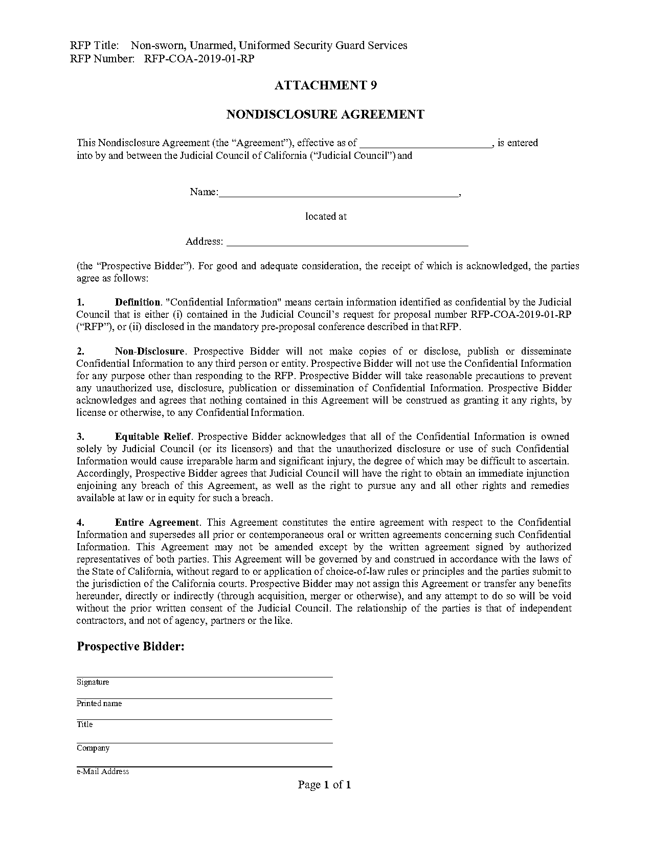 ca non disclosure agreement template