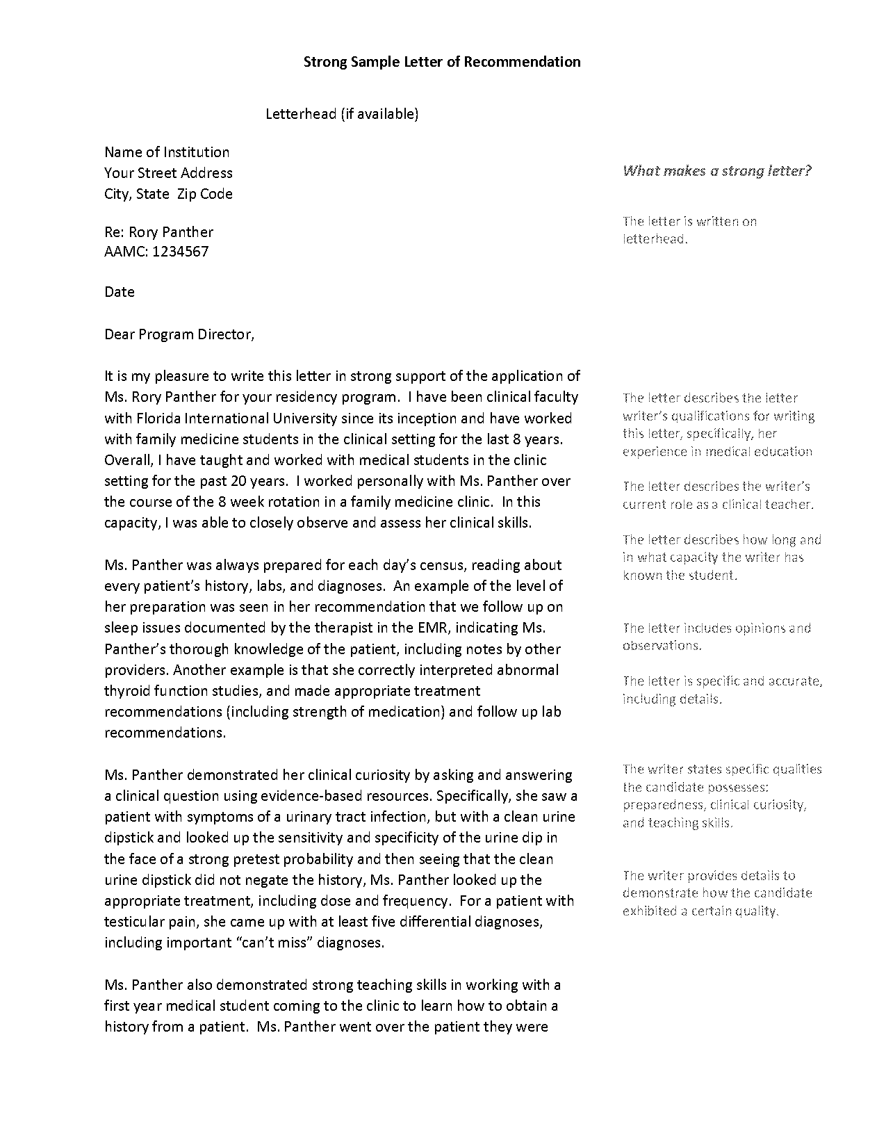 letter to college recommending applicant