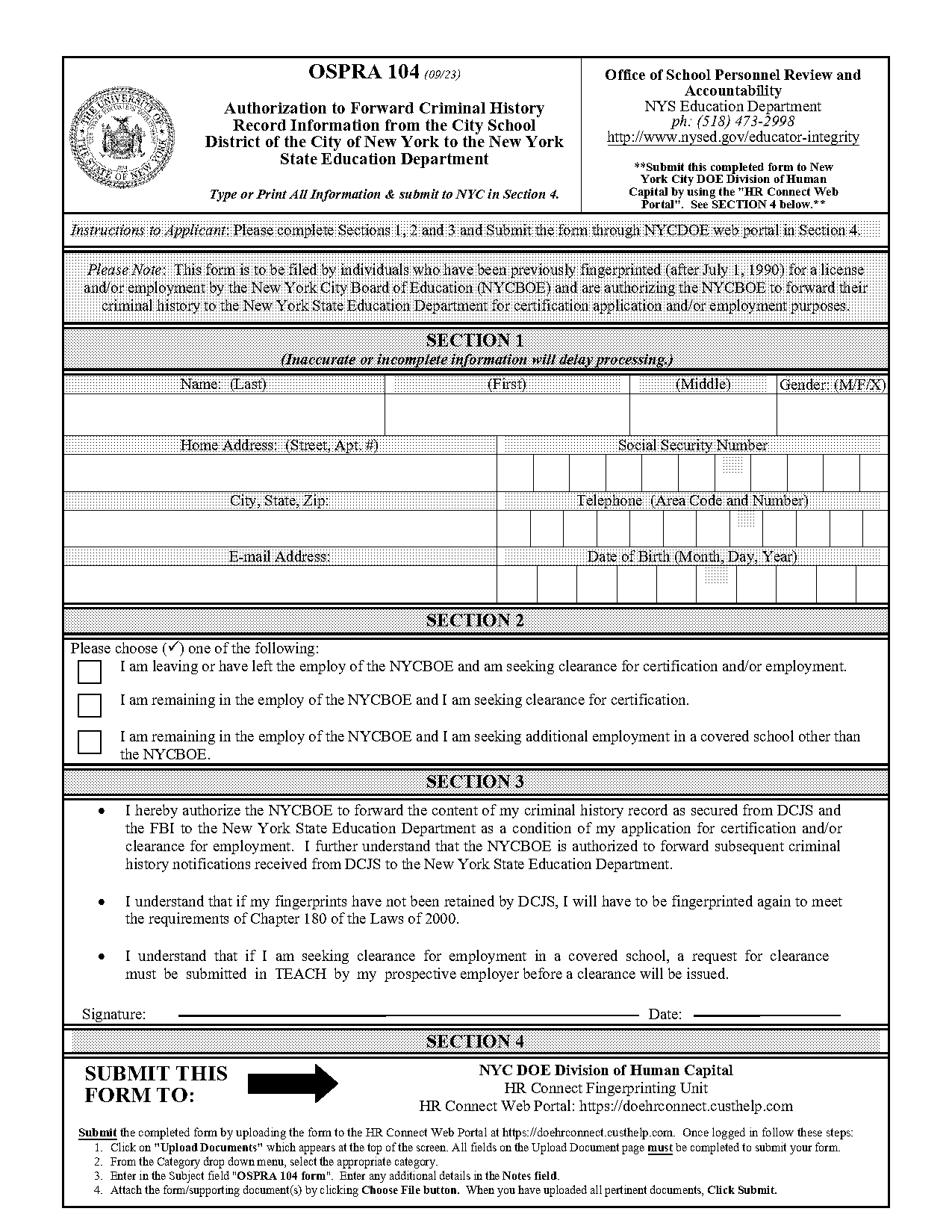 criminal history request form new york