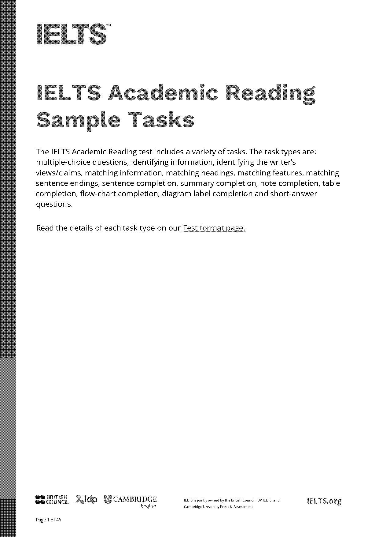 ielts reading sample test papers with answers