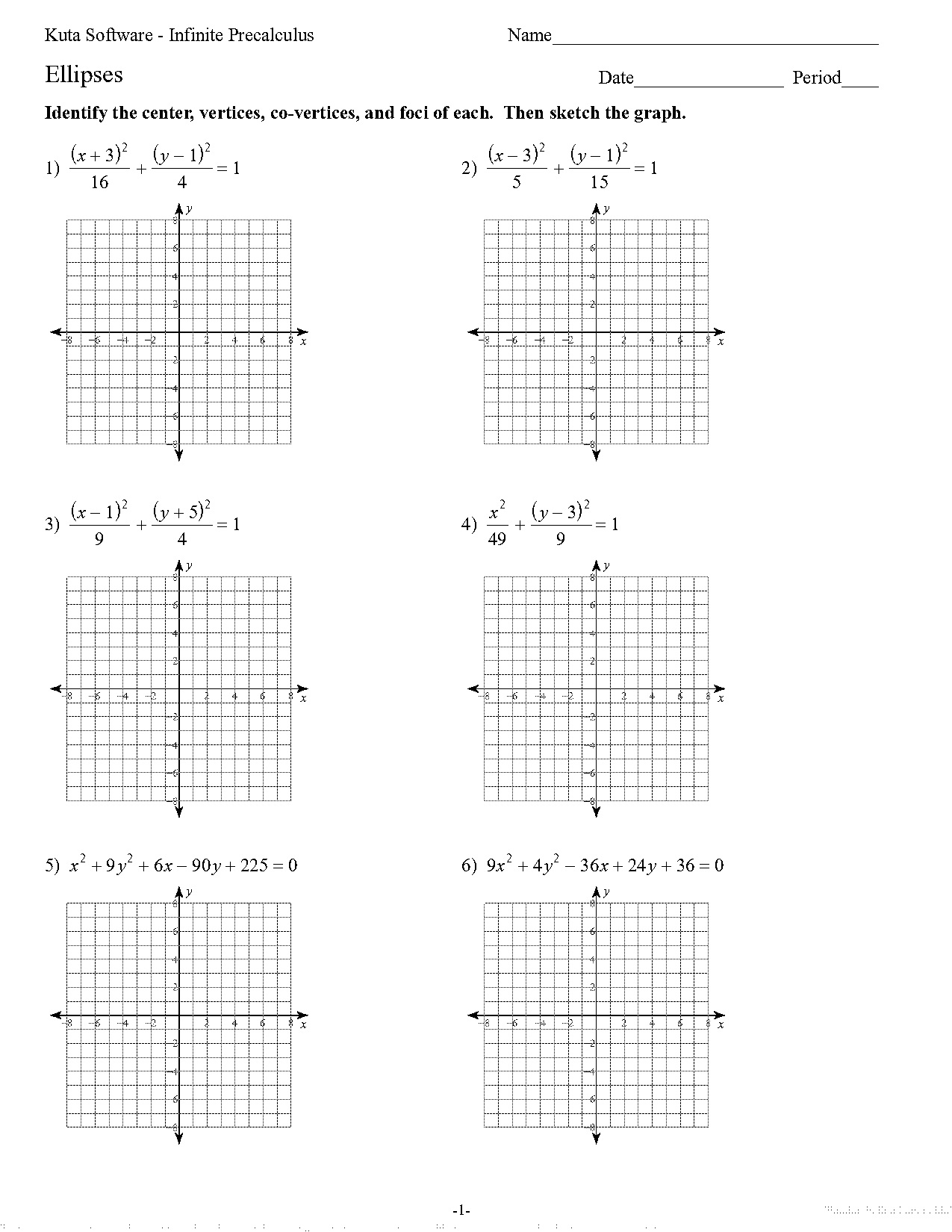 standard equation of ellipse to general form