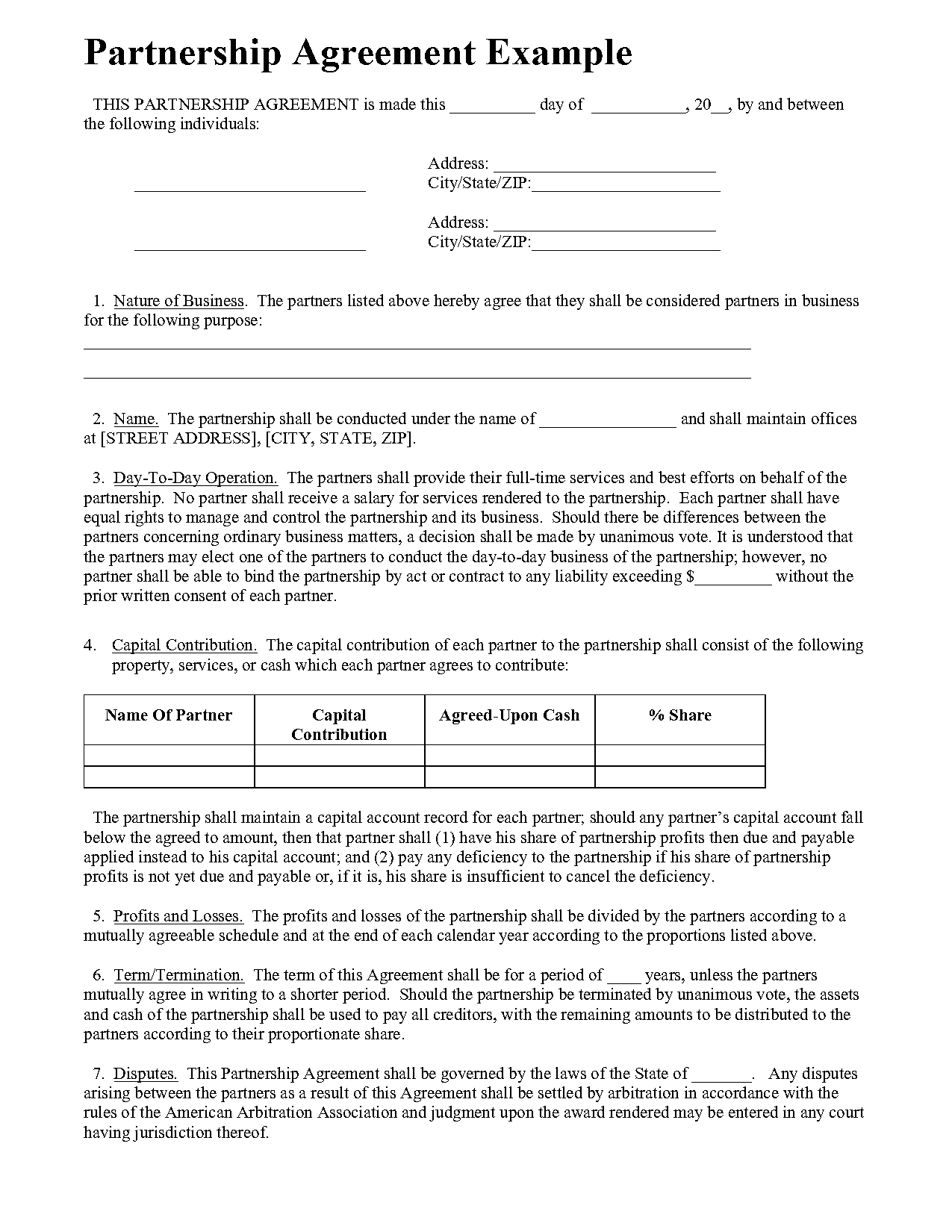 business partnership agreement sample doc