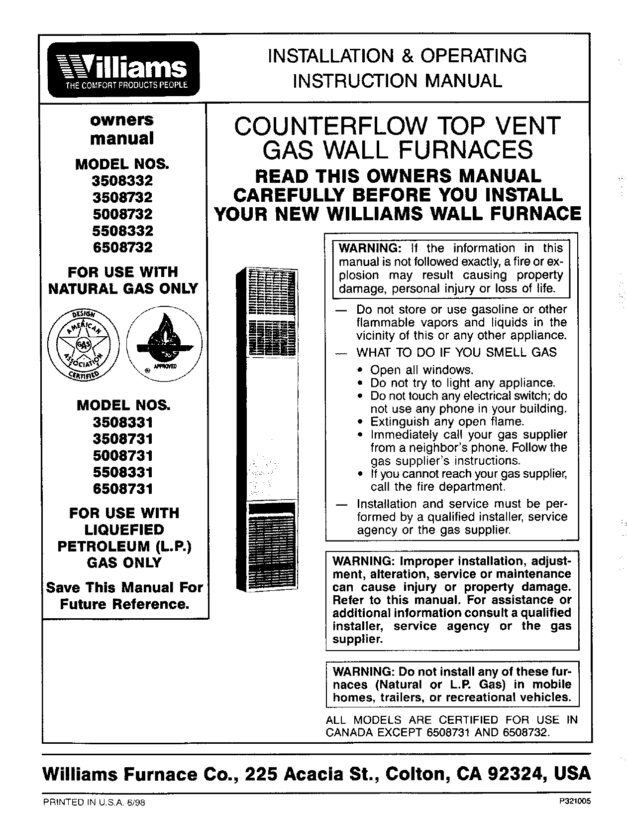 williams electric wall furnace manual