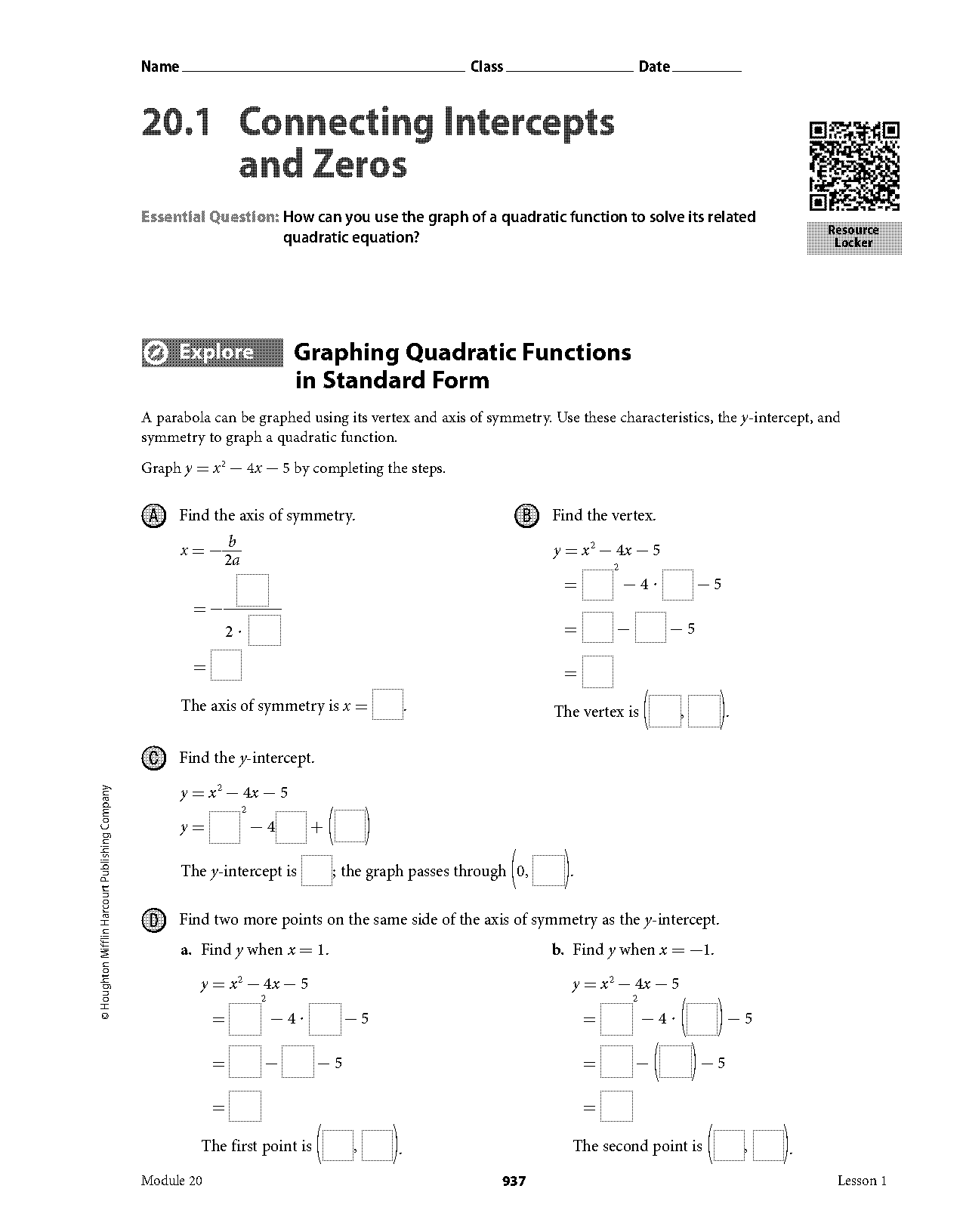 connecting intercepts and zeros worksheet answer key