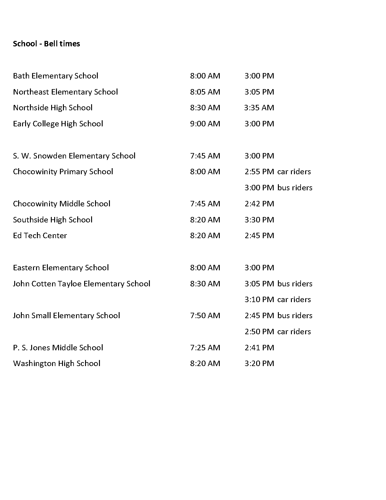 bath middle school bell schedule