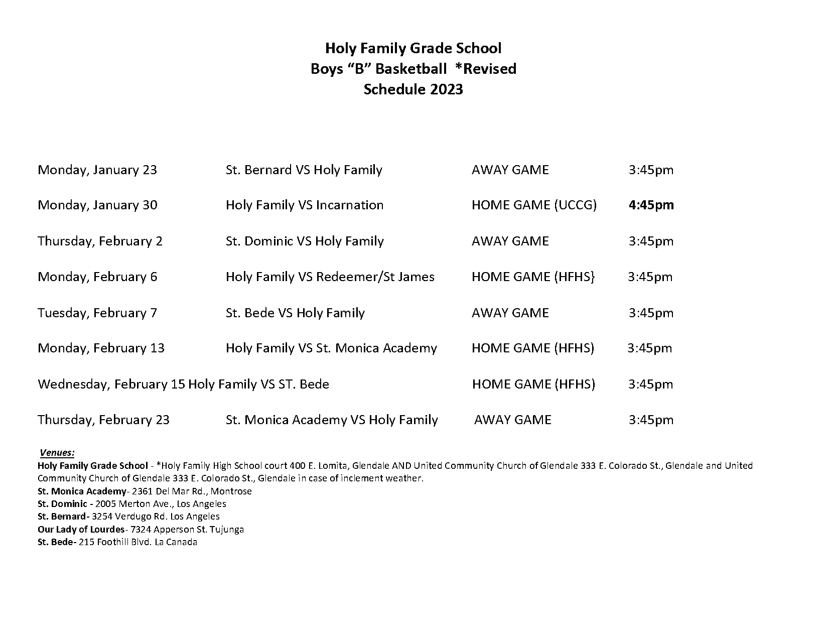 holy redeemer basketball schedule