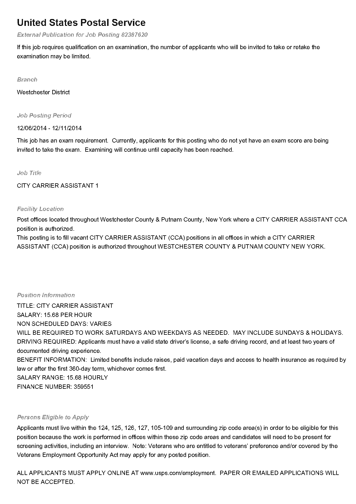 cca usps cover letter jobs description