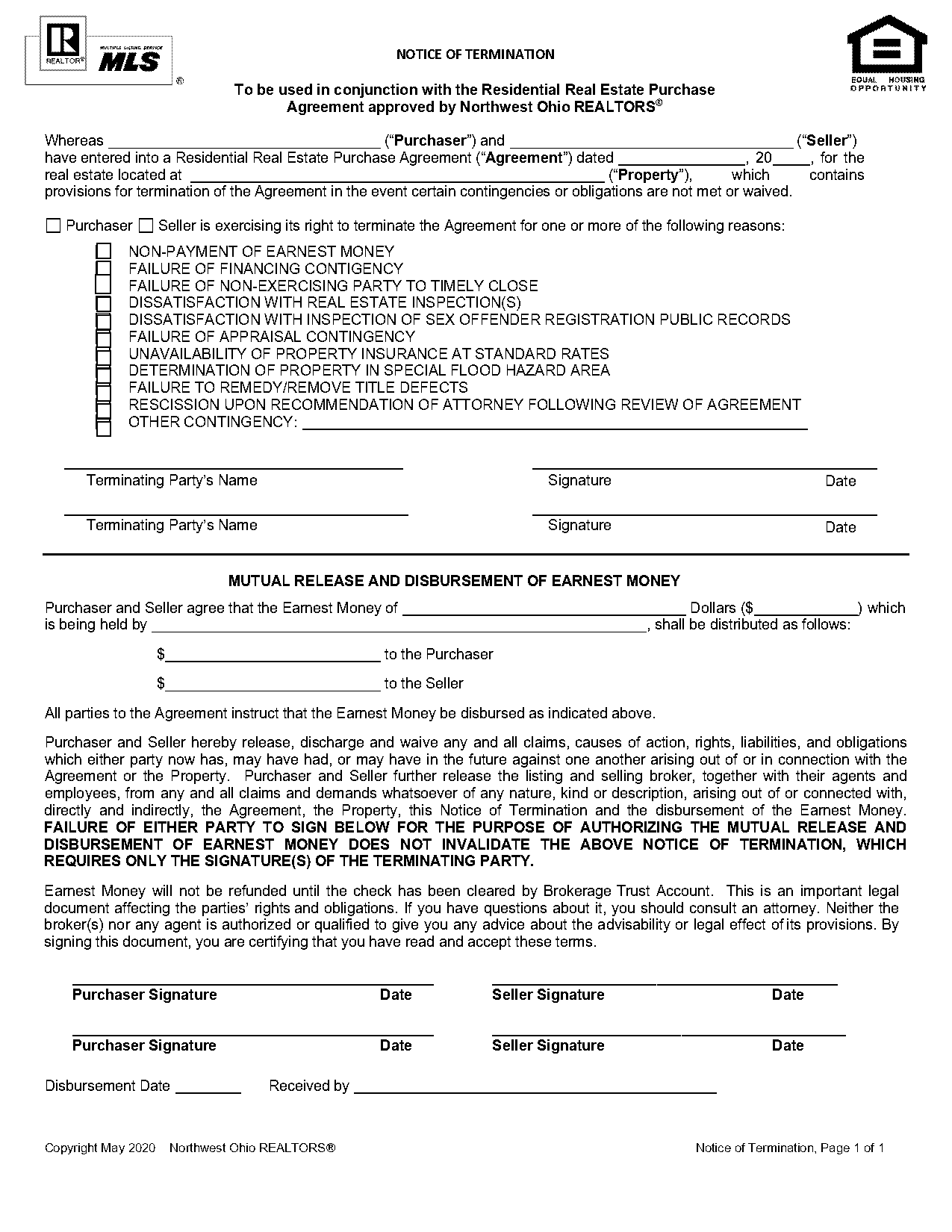 release of land contract form for ohio