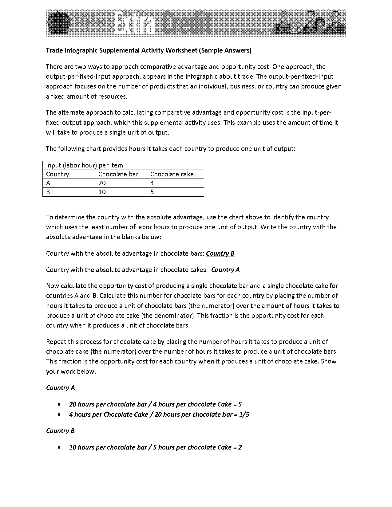 opportunity cost worksheet answers key