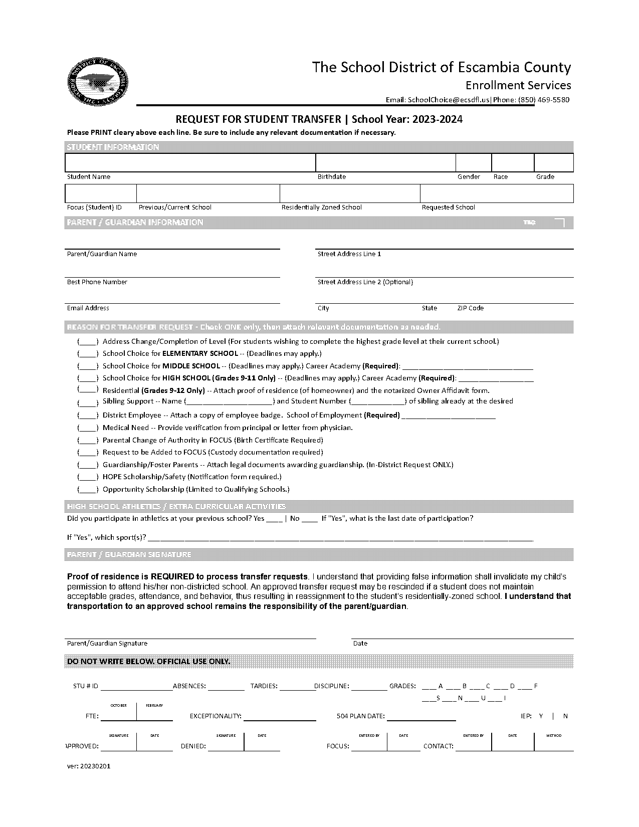 escambia county school choice form